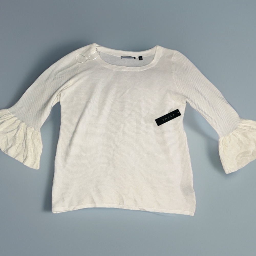 Cyrus White Ruffle Sleeve Sweater
